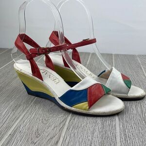 Penaljo Womens Strappy Multicolor Leather Open Toe Heels Size 4.5